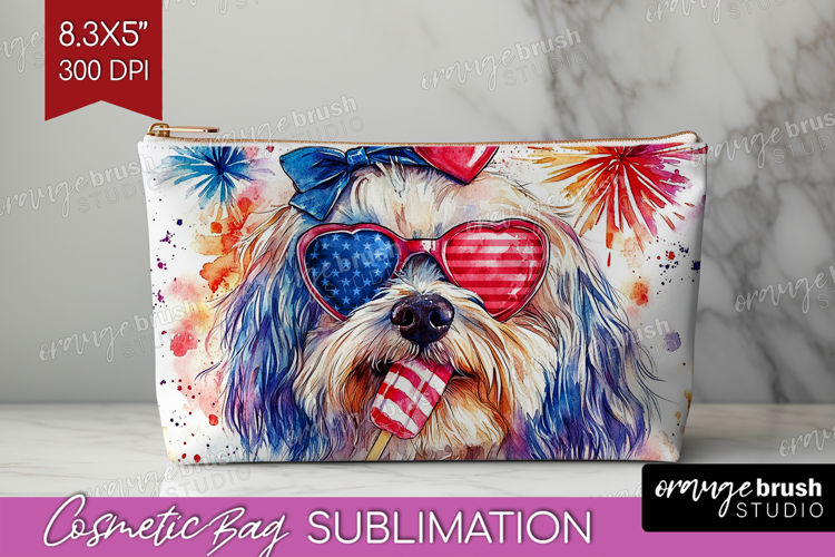 Havanese Dog Cosmetic Bag 4th Of July Makeup Bag PNG