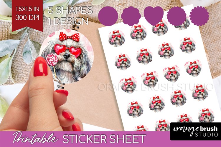 Havanese Valentine Round Sticker Valentines Day Printable example image 1