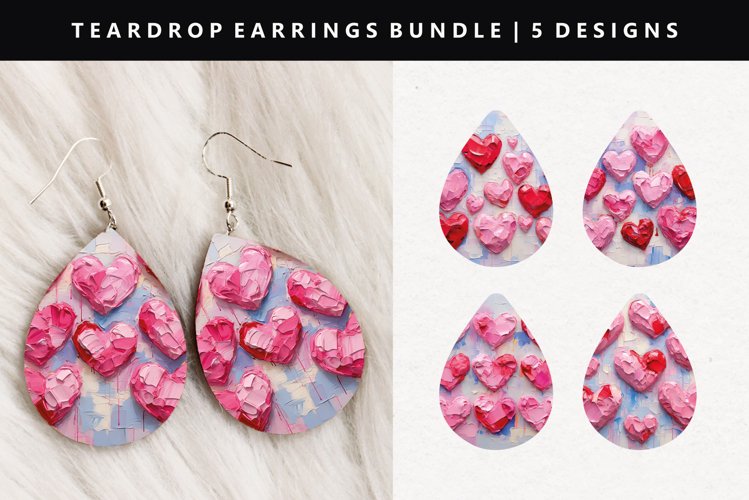 Puff Heart Teardrop Earring Sublimation PNG Design
