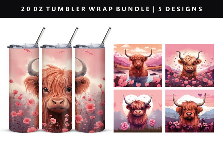 Highland Cow 20oz Tumbler Wrap | Sublimation PNG (3216720)