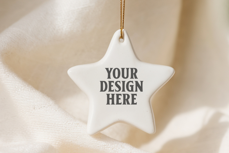 Christmas Star Ceramic Ornaments Mockup | Holiday Star Ornam