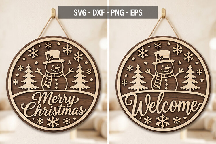 Christmas Snowman Round Sign SVG , Merry Christmas example image 1