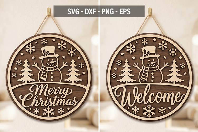 Christmas Snowman Round Sign SVG , Merry Christmas