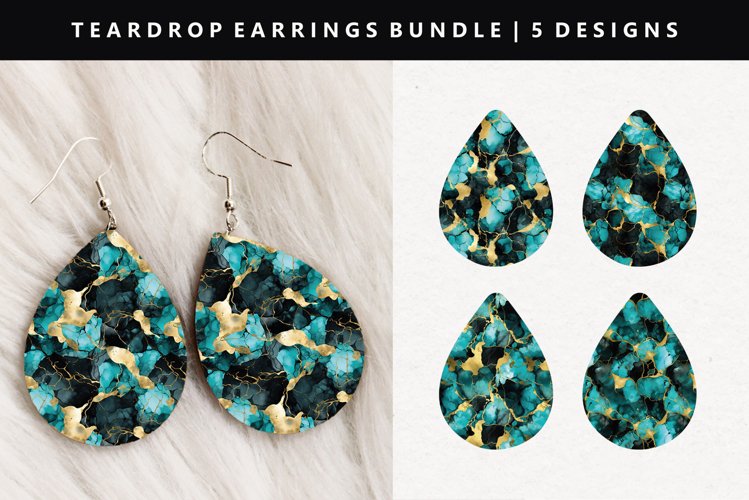 Alcohol Ink Teardrop Earring Sublimation PNG Design