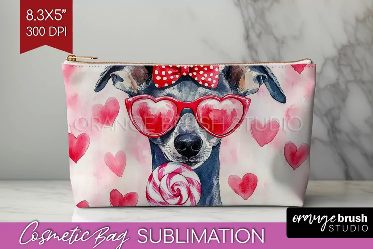 Italian Greyhound Valentine Cosmetic Bag Valentines Day Bag