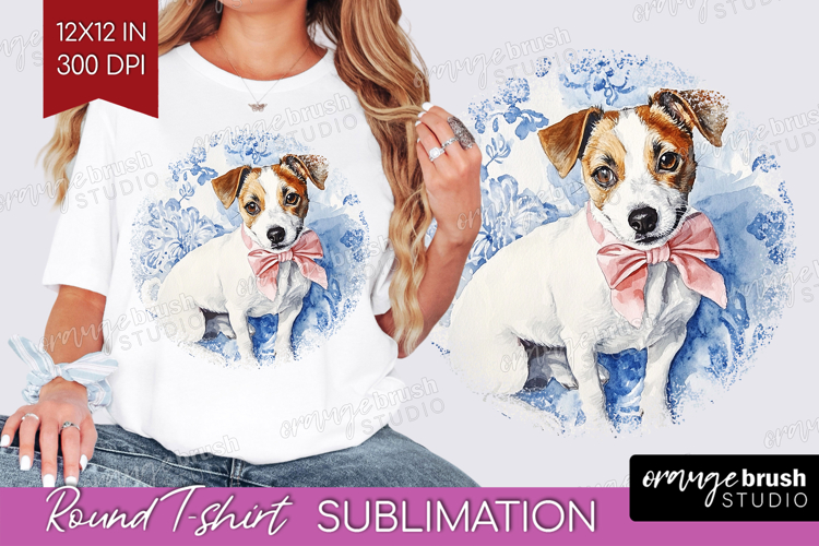 Jack Russell Terrier Dog Round Tshirt Background Blue Toile
