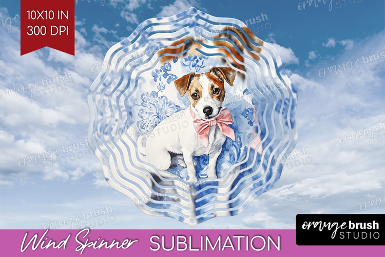 Jack Russell Terrier Dog Wind Spinner Sublimation PNG Blue