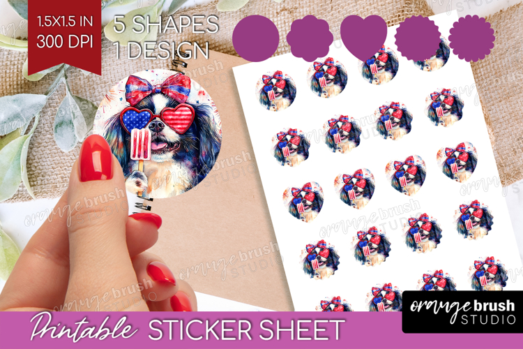 Japanese Chin Dog Round Sticker 4th Of July Printable Sheet