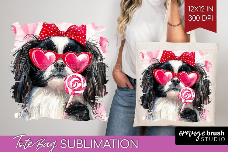Japanese Chin Valentine Tote Bag Valentines Day Tote Bag PNG