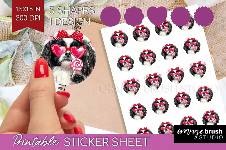 Japanese Chin Valentine Round Sticker Valentines Day Sticker