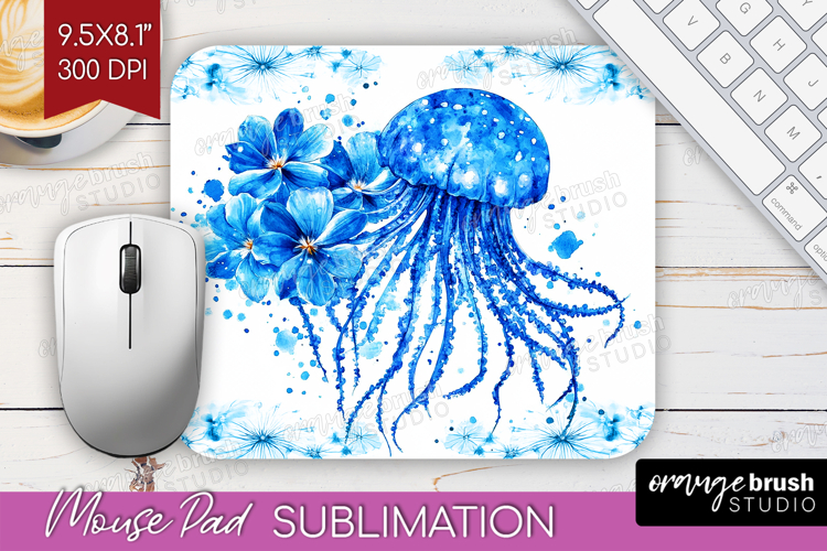 Jellyfish Floral Mouse Pad Sublimation Blue Flowers Mousepad
