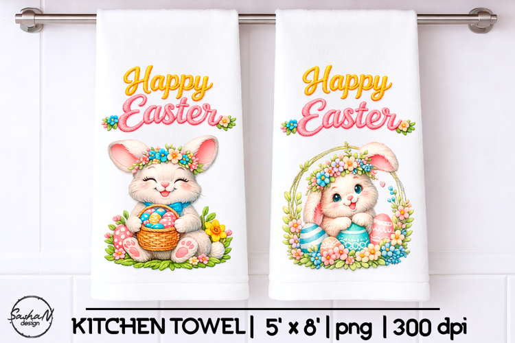 Easter bunny kitchen towel sublimation designs