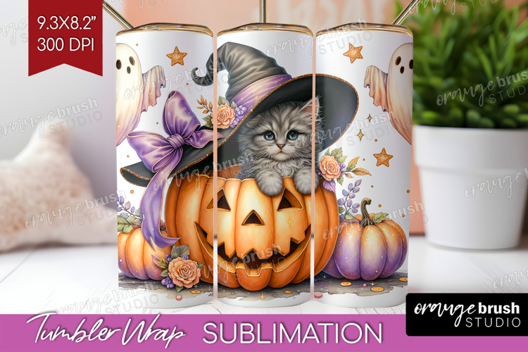 Kitten Halloween Tumbler Wrap Coquette Tumbler PNG