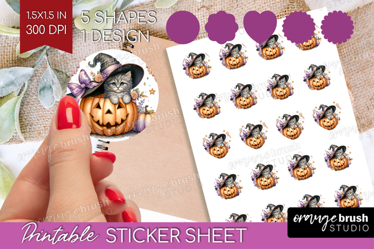 Kitten Halloween Round Sticker Coquette Printable Sticker