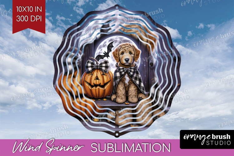 Labradoodle Dog Wind Spinner Sublimation PNG Halloween Round