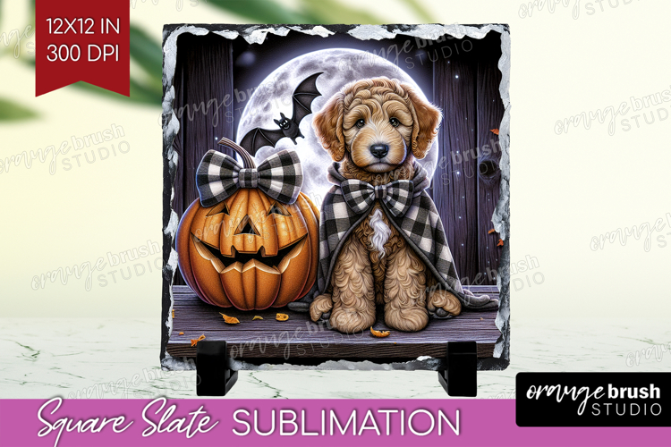 Labradoodle Dog Slate PNG Halloween Square Slate Sublimation