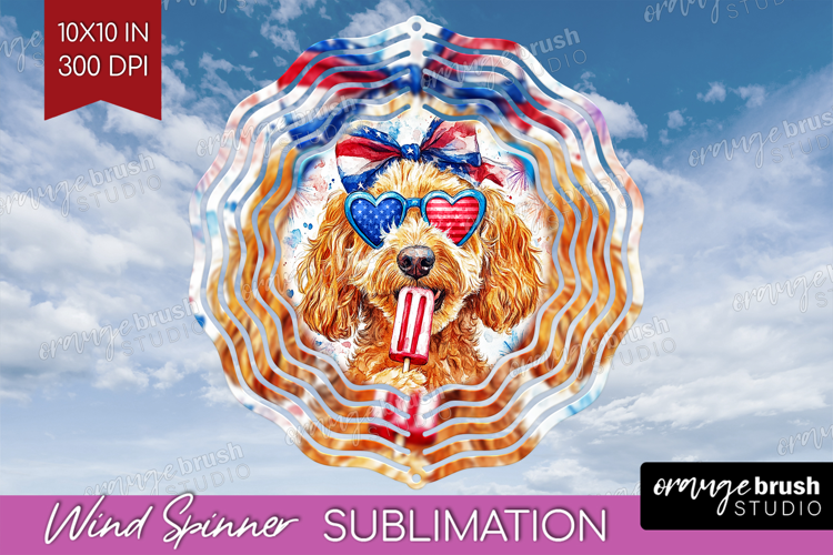 Labradoodle Dog Wind Spinner Sublimation PNG 4th Of July
