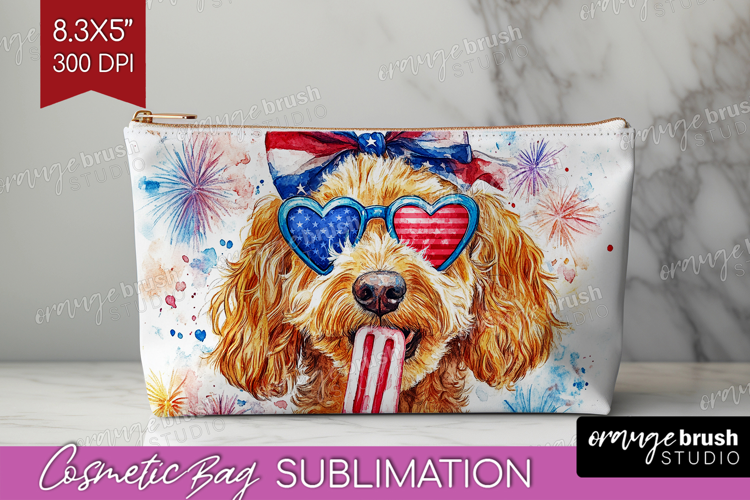 Labradoodle Dog Cosmetic Bag 4th Of July Makeup Bag PNG
