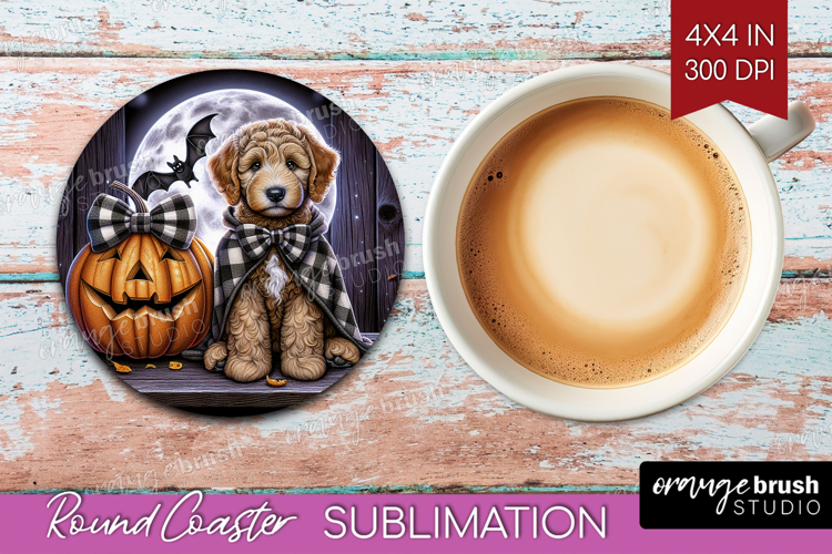 Labradoodle Dog Round Coaster Halloween Coaster PNG