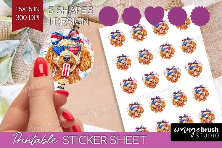 Labradoodle Dog Round Sticker 4th Of July Printable Sticker