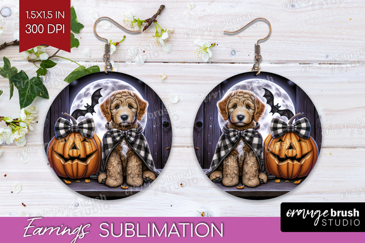 Labradoodle Dog Round Earrings Halloween PNG Sublimation