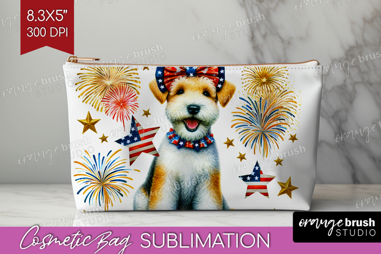 Lakeland Terrier Dog Cosmetic Bag Patriotic Dog Makeup Bag