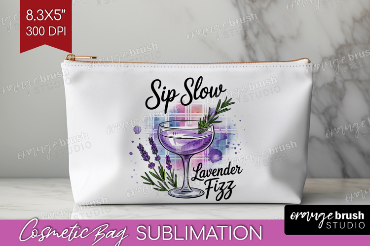 Lavender Fizz Cocktail Cosmetic Bag Summer Drink Makeup Bag