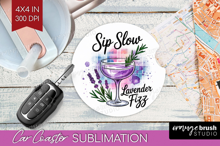 Lavender Fizz Cocktail Car Coaster Summer Drink Coaster PNG