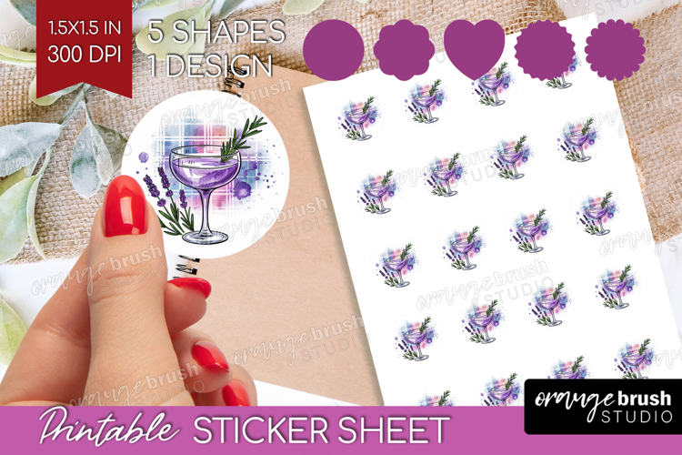 Lavender Fizz Cocktail Round Sticker Summer Drink Printable