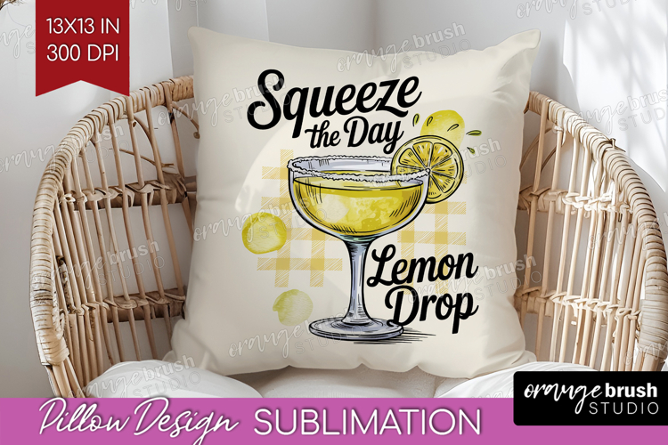 Lemon Drop Cocktail Pillow Sublimation Summer Drink Pillow