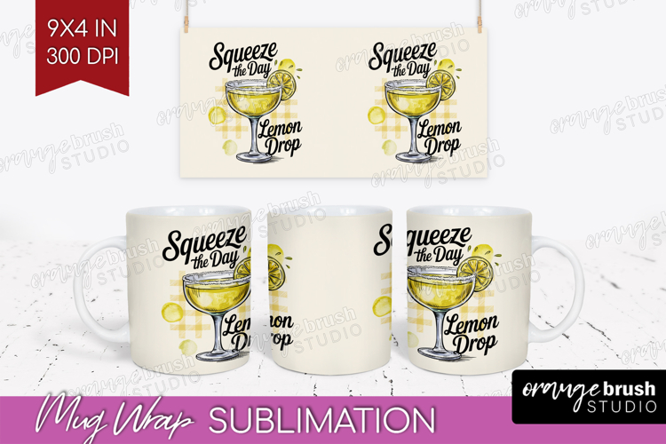 Lemon Drop Cocktail Mug Wrap Summer Drink Mug PNG