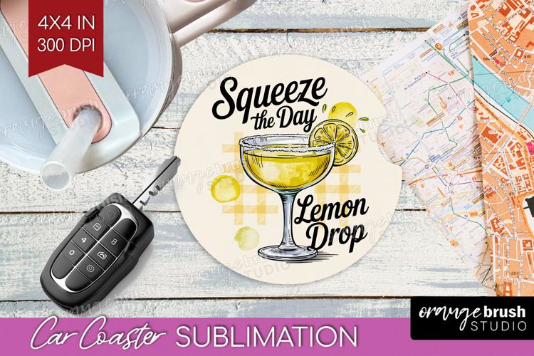 Lemon Drop Cocktail Car Coaster Summer Drink Coaster PNG