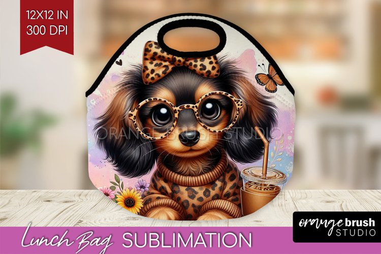 Cute Dog Lunch Bag - Leopard Bow Lunch Bug PNG Sublimation