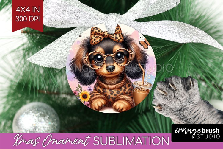 Cute Dog Ornament PNG - Leopard Bow PNG Sublimation