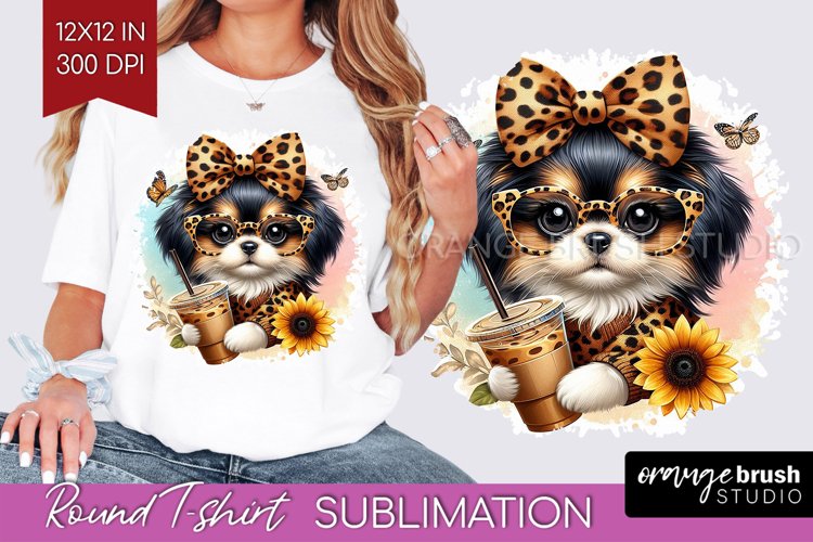 Cute Dog Round Tshirt Background - Leopard Bow PNG