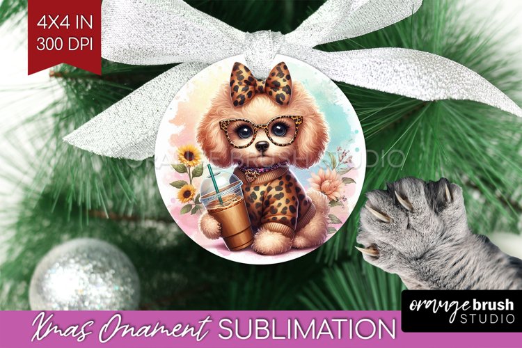 Cute Dog Ornament PNG - Leopard Bow PNG Sublimation