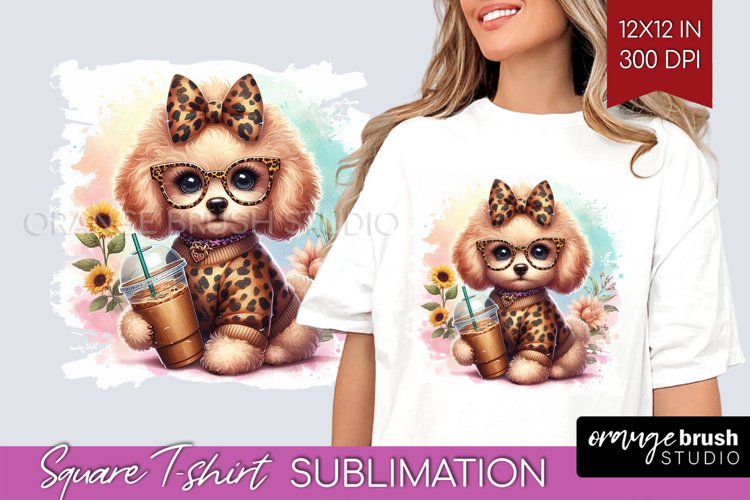 Cute Dog Square Tshirt Background - Leopard Bow PNG