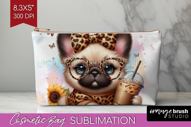 Cute Dog Cosmetic Bag - Leopard Bow Makeup Bag PNG