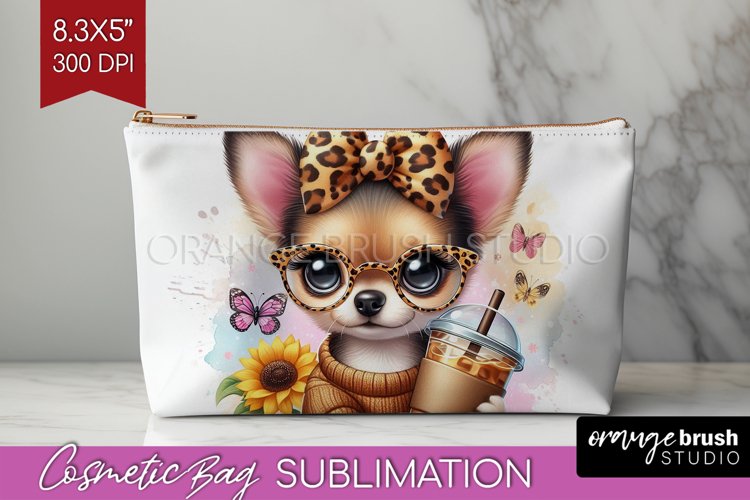 Cute Dog Cosmetic Bag - Leopard Bow Makeup Bag PNG