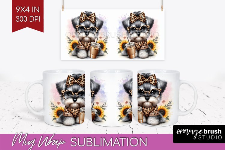 Cute Dog Mug Wrap - Leopard Bow Mug PNG Sublimation
