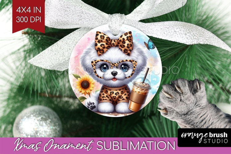 Cute Dog Ornament PNG - Leopard Bow PNG Sublimation