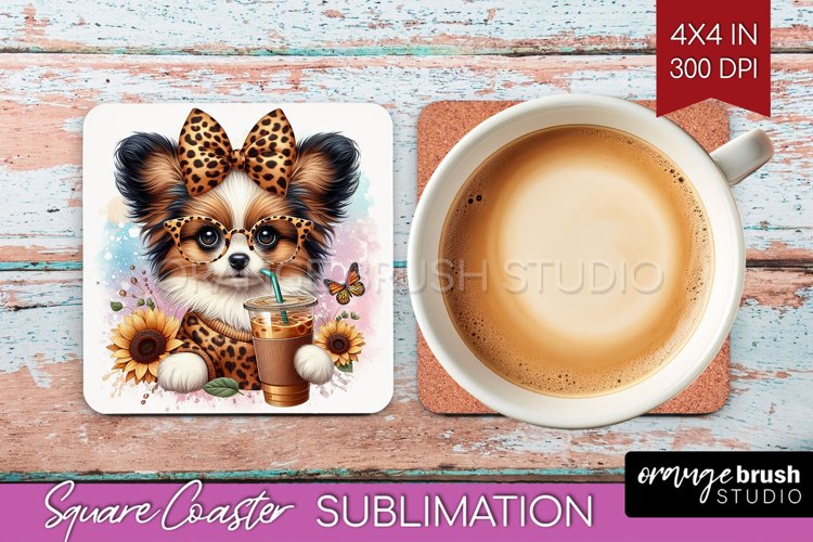 Cute Dog Square Coaster - Leopard Bow Coaster PNG