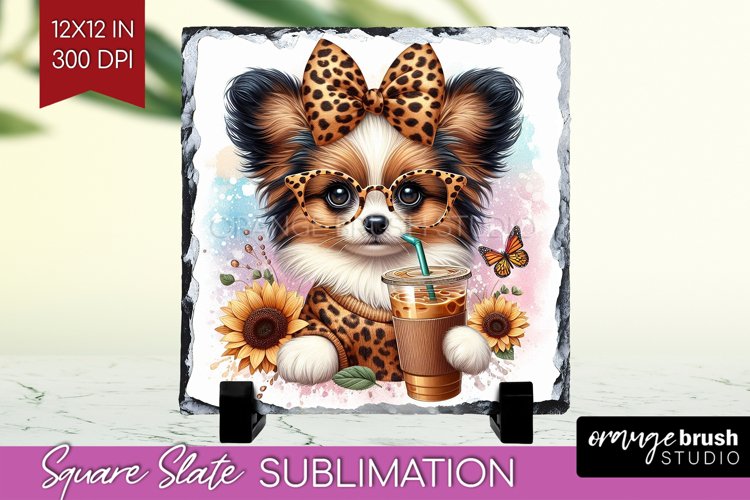 Cute Dog Slate PNG - Leopard Bow Square Slate Sublimation