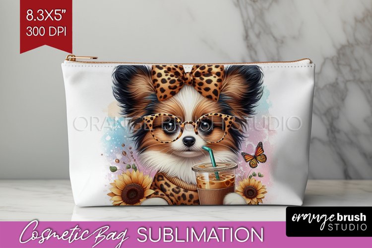 Cute Dog Cosmetic Bag - Leopard Bow Makeup Bag PNG