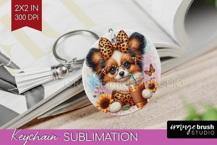 Cute Dog Keychain PNG - Leopard Bow Keychain Sublimation