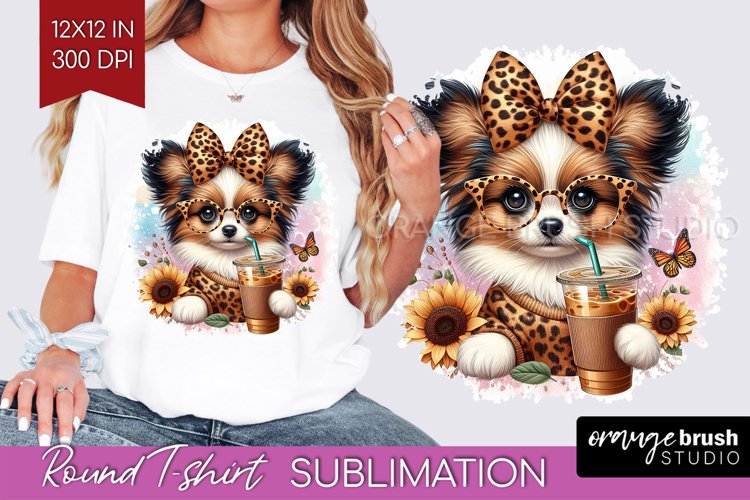 Cute Dog Round Tshirt Background - Leopard Bow PNG
