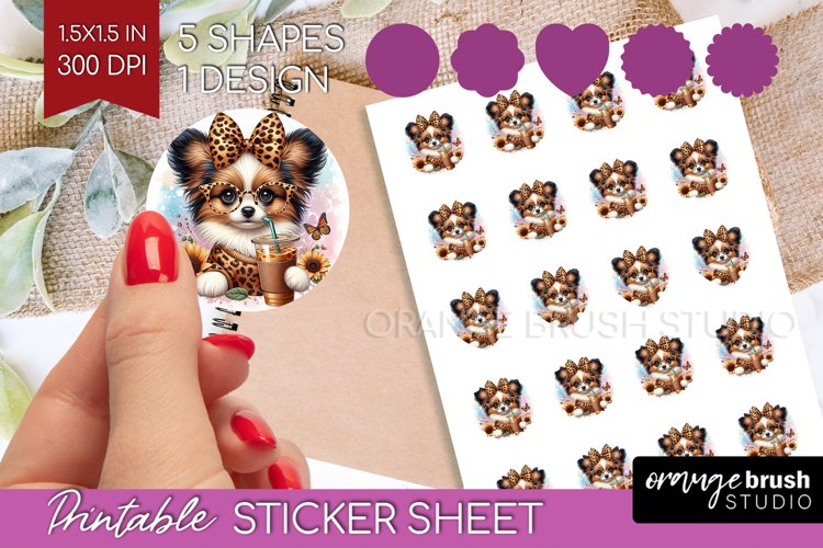 Cute Dog Round Sticker - Leopard Bow Printable Sticker Sheet