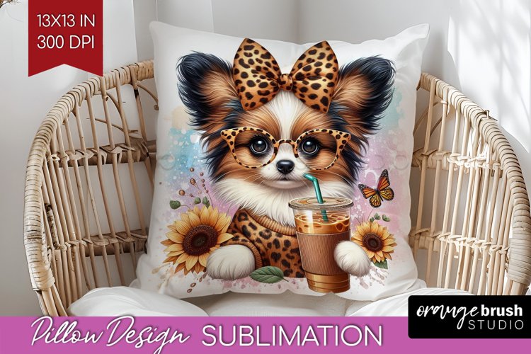 Cute Dog Pillow Sublimation - Leopard Bow Pillow Cover PNG