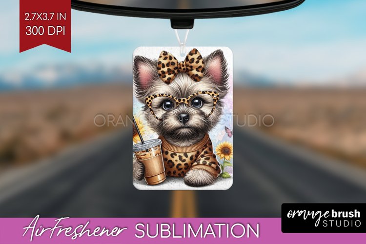 Cute Dog Air Freshener PNG - Leopard Bow PNG Sublimation