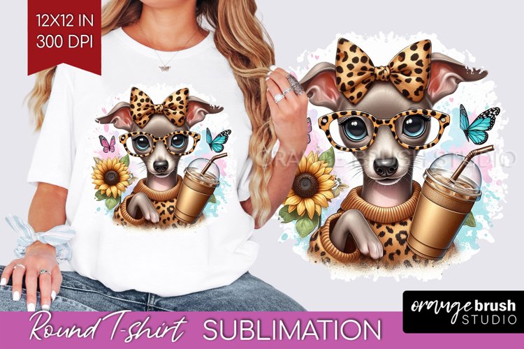 Cute Dog Round Tshirt Background - Leopard Bow PNG